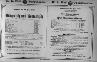 Theaterzettel (Oper und Burgtheater in Wien) 18790628 Seite: 1