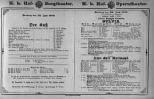 Theaterzettel (Oper und Burgtheater in Wien) 18790629 Seite: 1