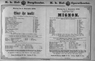 Theaterzettel (Oper und Burgtheater in Wien) 18790901 Seite: 1