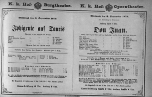 Theaterzettel (Oper und Burgtheater in Wien) 18790903 Seite: 1