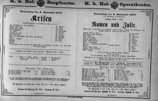 Theaterzettel (Oper und Burgtheater in Wien) 18790904 Seite: 1