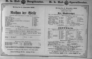 Theaterzettel (Oper und Burgtheater in Wien) 18790905 Seite: 1