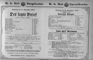Theaterzettel (Oper und Burgtheater in Wien) 18790906 Seite: 1
