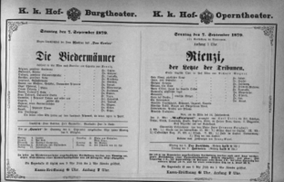 Theaterzettel (Oper und Burgtheater in Wien) 18790907 Seite: 1