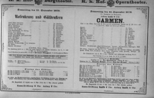 Theaterzettel (Oper und Burgtheater in Wien) 18790911 Seite: 1