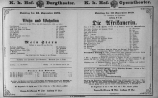 Theaterzettel (Oper und Burgtheater in Wien) 18790913 Seite: 1