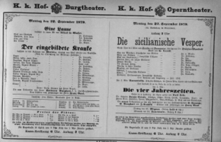 Theaterzettel (Oper und Burgtheater in Wien) 18790922 Seite: 1