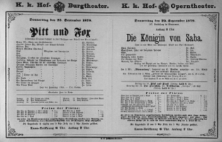 Theaterzettel (Oper und Burgtheater in Wien) 18790925 Seite: 1