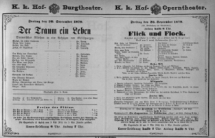 Theaterzettel (Oper und Burgtheater in Wien) 18790926 Seite: 1