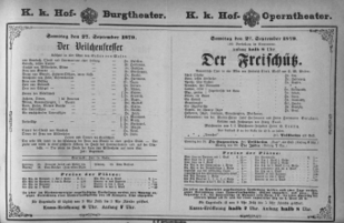 Theaterzettel (Oper und Burgtheater in Wien) 18790927 Seite: 1