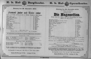 Theaterzettel (Oper und Burgtheater in Wien) 18790928 Seite: 1