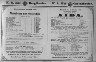 Theaterzettel (Oper und Burgtheater in Wien) 18791001 Seite: 1