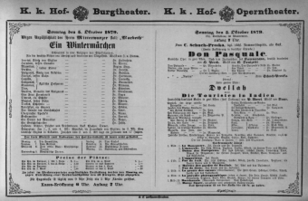 Theaterzettel (Oper und Burgtheater in Wien) 18791005 Seite: 1