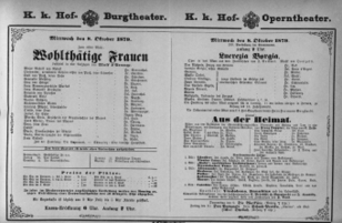 Theaterzettel (Oper und Burgtheater in Wien) 18791008 Seite: 1