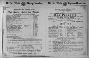 Theaterzettel (Oper und Burgtheater in Wien) 18791010 Seite: 1