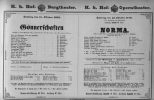 Theaterzettel (Oper und Burgtheater in Wien) 18791011 Seite: 1