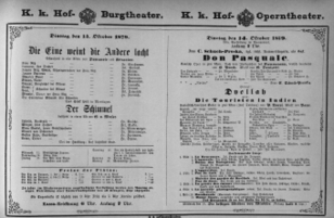 Theaterzettel (Oper und Burgtheater in Wien) 18791014 Seite: 1