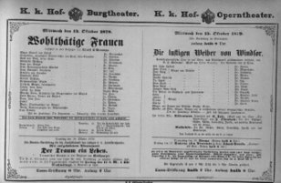 Theaterzettel (Oper und Burgtheater in Wien) 18791015 Seite: 1