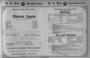 Theaterzettel (Oper und Burgtheater in Wien) 18791022 Seite: 1