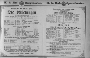 Theaterzettel (Oper und Burgtheater in Wien) 18791026 Seite: 1