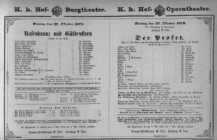 Theaterzettel (Oper und Burgtheater in Wien) 18791027 Seite: 1
