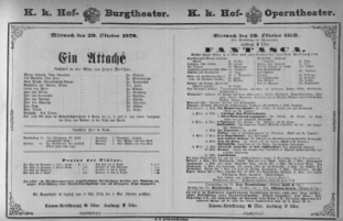 Theaterzettel (Oper und Burgtheater in Wien) 18791029 Seite: 1