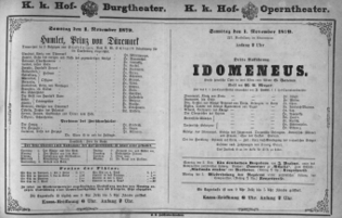 Theaterzettel (Oper und Burgtheater in Wien) 18791101 Seite: 1