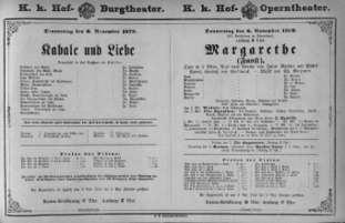 Theaterzettel (Oper und Burgtheater in Wien) 18791106 Seite: 1