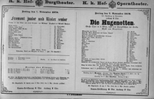 Theaterzettel (Oper und Burgtheater in Wien) 18791107 Seite: 1