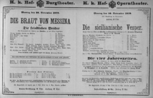 Theaterzettel (Oper und Burgtheater in Wien) 18791110 Seite: 1