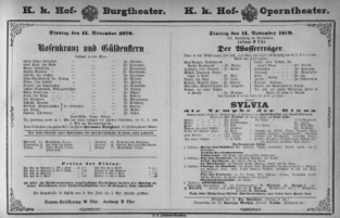Theaterzettel (Oper und Burgtheater in Wien) 18791111 Seite: 1