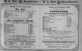 Theaterzettel (Oper und Burgtheater in Wien) 18791116 Seite: 1