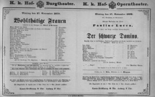 Theaterzettel (Oper und Burgtheater in Wien) 18791117 Seite: 1