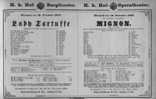 Theaterzettel (Oper und Burgtheater in Wien) 18791119 Seite: 1