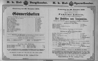 Theaterzettel (Oper und Burgtheater in Wien) 18791120 Seite: 1