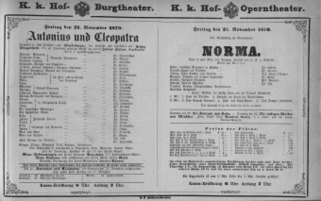 Theaterzettel (Oper und Burgtheater in Wien) 18791121 Seite: 1