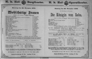 Theaterzettel (Oper und Burgtheater in Wien) 18791122 Seite: 1