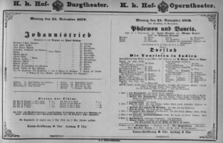 Theaterzettel (Oper und Burgtheater in Wien) 18791124 Seite: 1