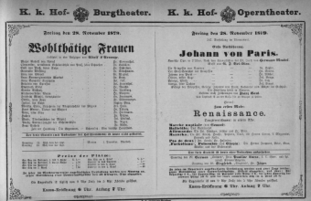 Theaterzettel (Oper und Burgtheater in Wien) 18791128 Seite: 1