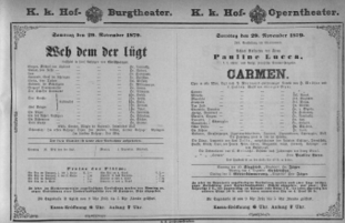 Theaterzettel (Oper und Burgtheater in Wien) 18791129 Seite: 1