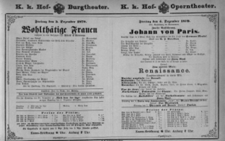 Theaterzettel (Oper und Burgtheater in Wien) 18791205 Seite: 1