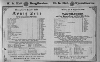 Theaterzettel (Oper und Burgtheater in Wien) 18791208 Seite: 1