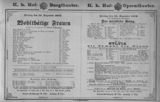 Theaterzettel (Oper und Burgtheater in Wien) 18791212 Seite: 1
