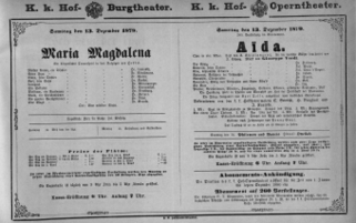 Theaterzettel (Oper und Burgtheater in Wien) 18791213 Seite: 1