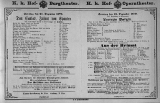 Theaterzettel (Oper und Burgtheater in Wien) 18791221 Seite: 1