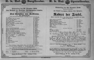 Theaterzettel (Oper und Burgtheater in Wien) 18791225 Seite: 1