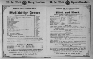 Theaterzettel (Oper und Burgtheater in Wien) 18791227 Seite: 1