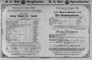 Theaterzettel (Oper und Burgtheater in Wien) 18800101 Seite: 1