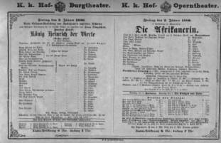 Theaterzettel (Oper und Burgtheater in Wien) 18800102 Seite: 1