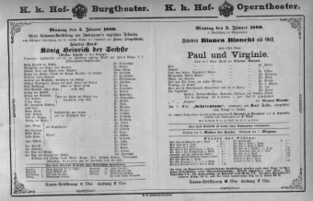 Theaterzettel (Oper und Burgtheater in Wien) 18800105 Seite: 1
